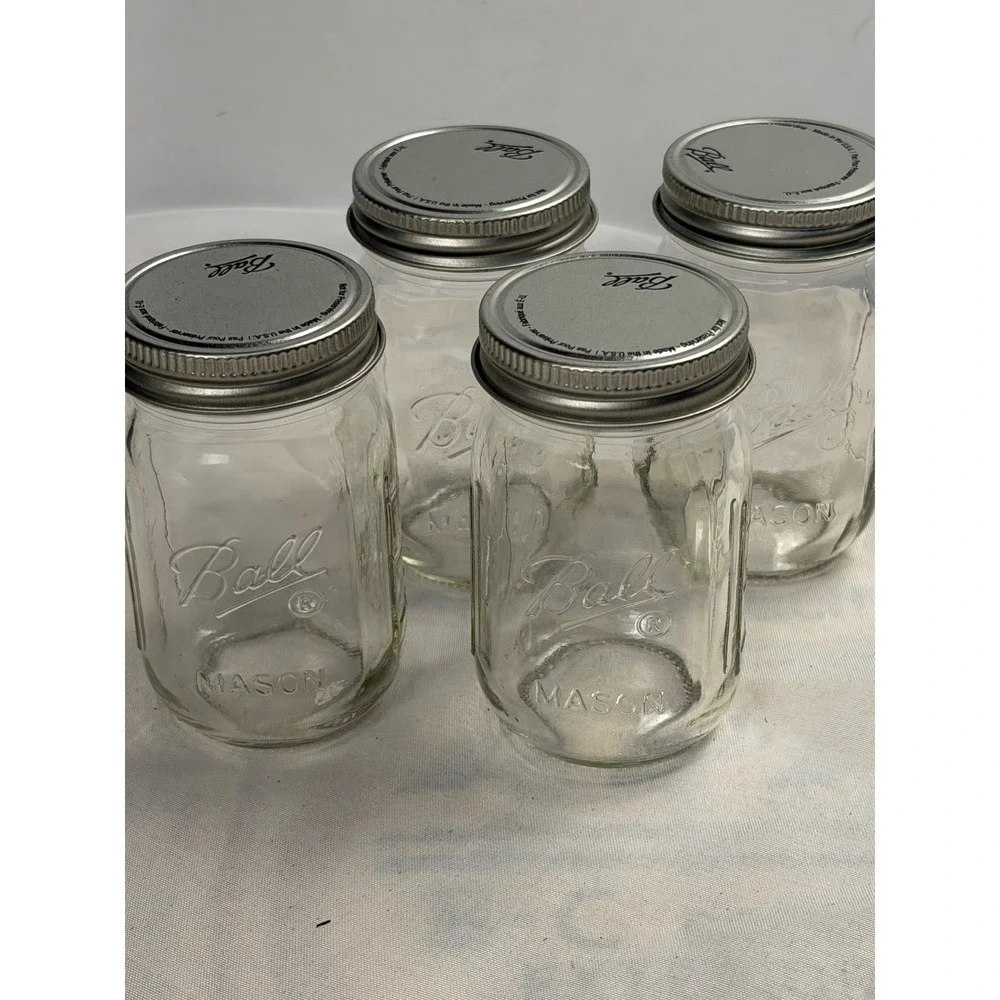 Ball Mason Jars 4oz Mini Clear Glass Spice Storage Set of 4 with Lids Silver